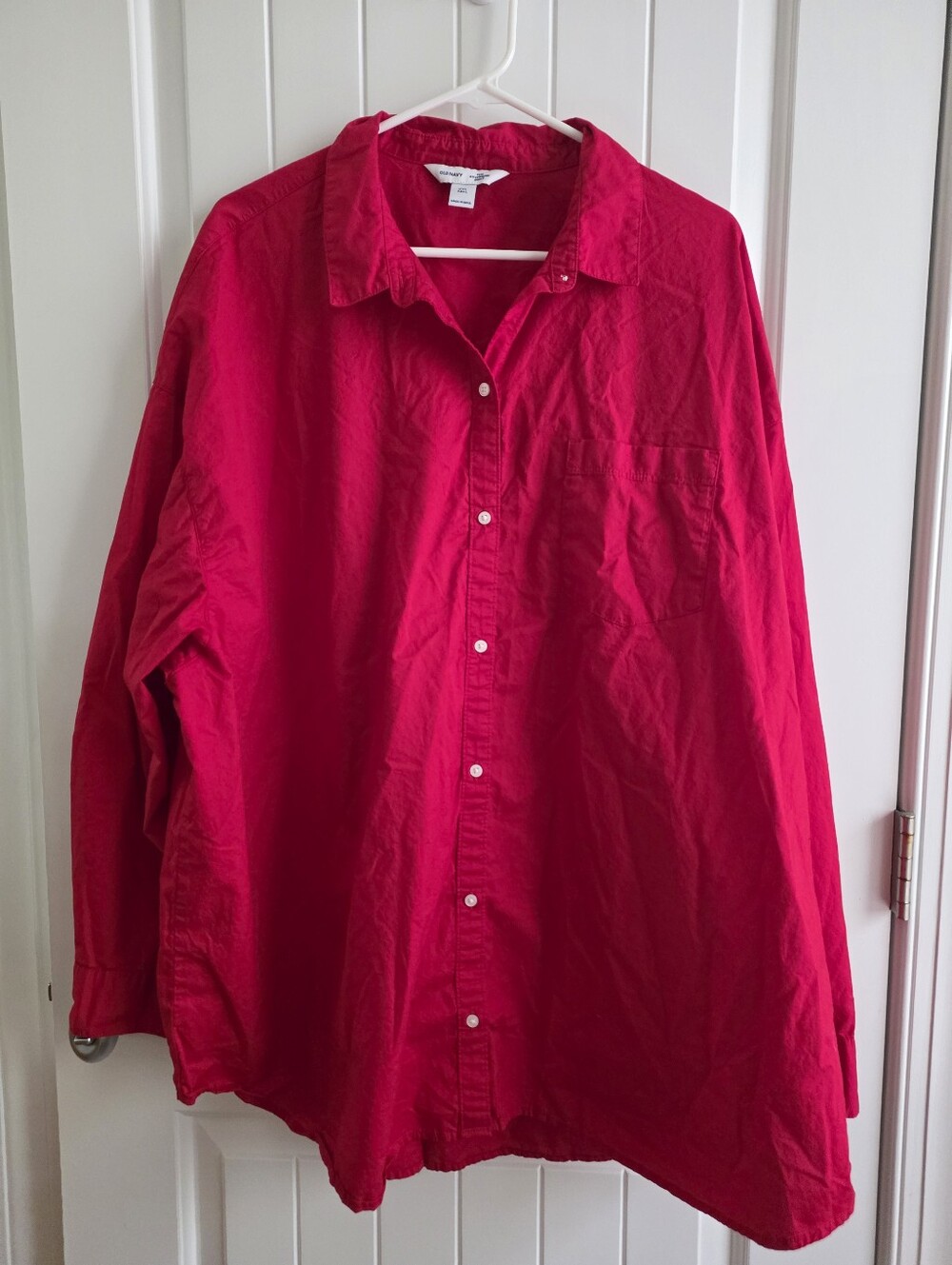 Old Navy The Boyfriend Shirt Casual Button-Down Shirt in Bright Red Sz XXL Tall